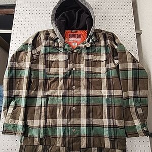 Burton Dryride Snowboard Jacket Mens L Green Plaid Retro Y2K Shacket Insulated
